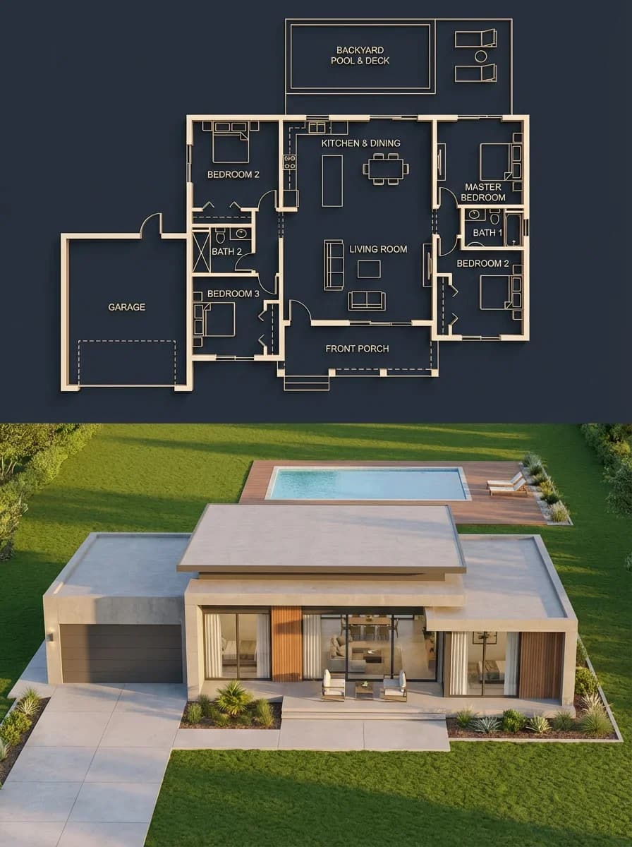 {
"objective": "Create a split architectural visualization