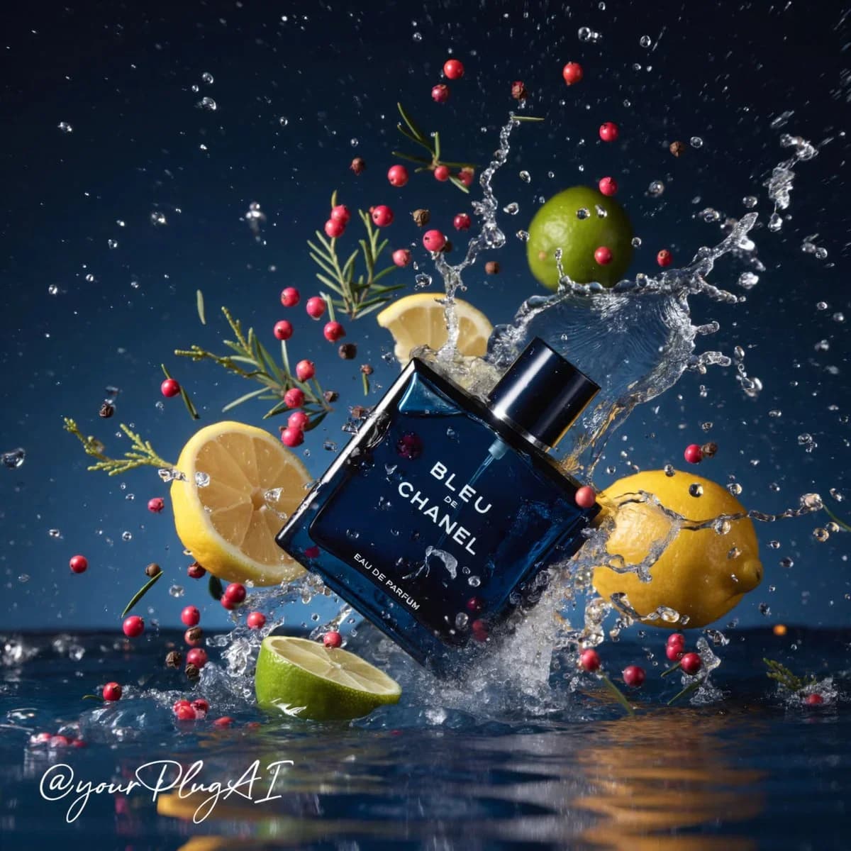 Create a hyper-realistic cinematic luxury perfume product ph