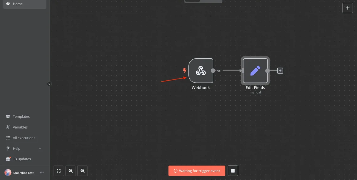 Test Running the Webhook Node and Generating the Test URL